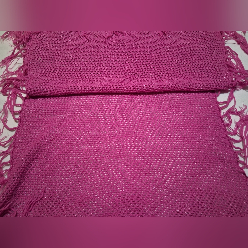 Hot Pink Crochet Glitter Fringe Poncho Shrug - Mermaidcore Festival Boho Mesh - Picture 7 of 8